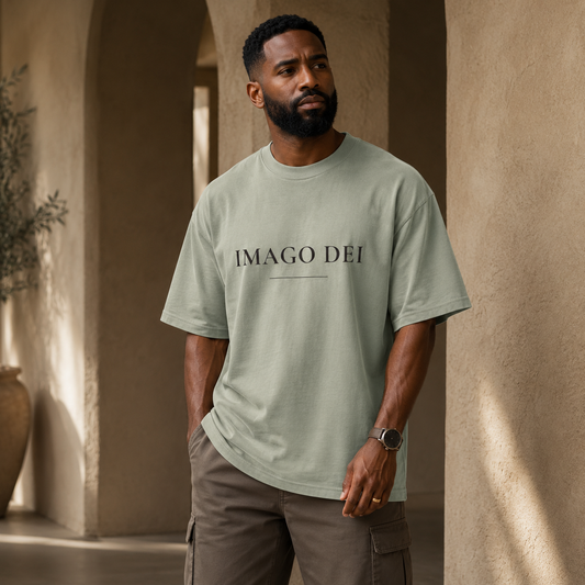IMAGO DEI — Oversized Tee (Faded Eucalyptus)
