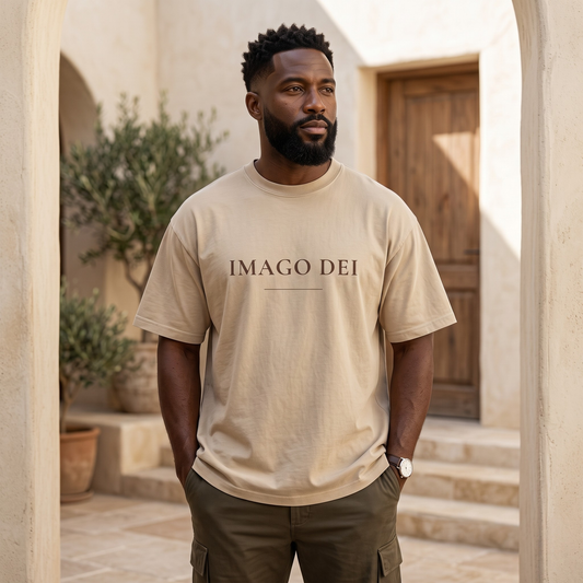 IMAGO DEI — Oversized Tee (Faded Khaki)