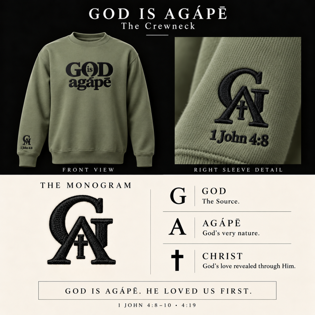 God Is Agápē — Steadfast Crew (Olive)