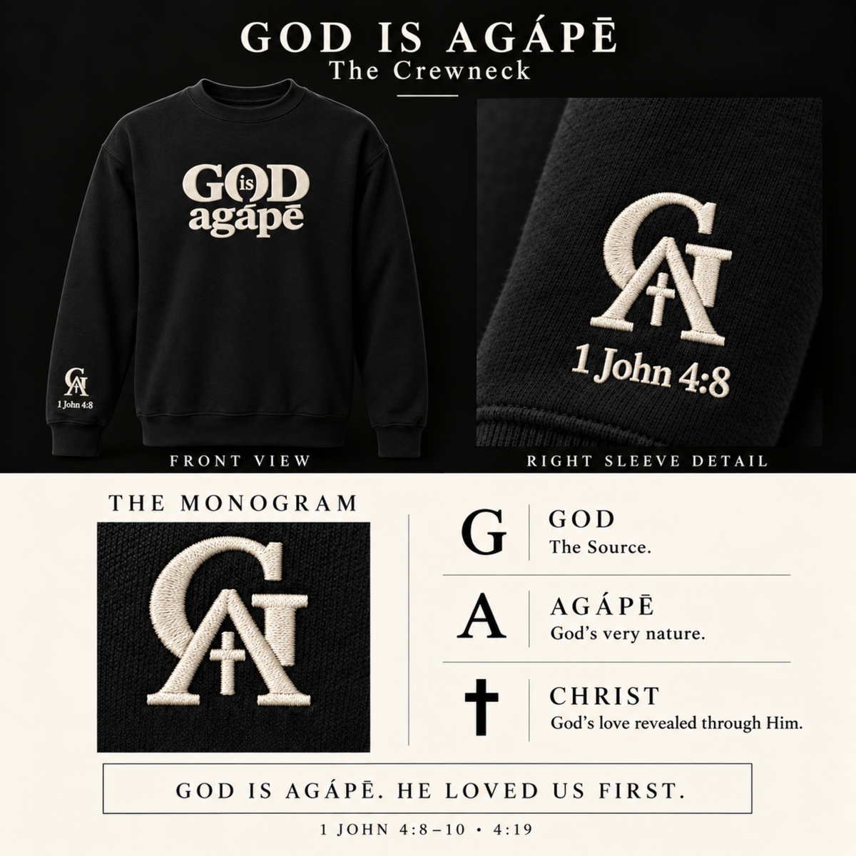 God Is Agápē — Steadfast Crew (Black)